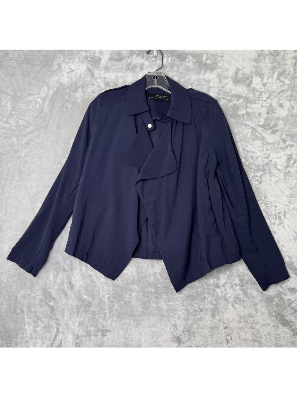 Zara Basic Collection Jacket Womens Medium Waterfall Open Front Pockets Draped B